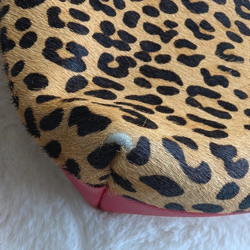 Dune London Leopard Print Calf Hair Crystal Wristlet Clutch Bag Red Accent